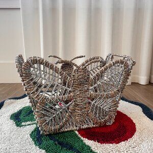 Brand New Pottery Barn Kids Silver Rope Butterfly Shaped Storage Basket